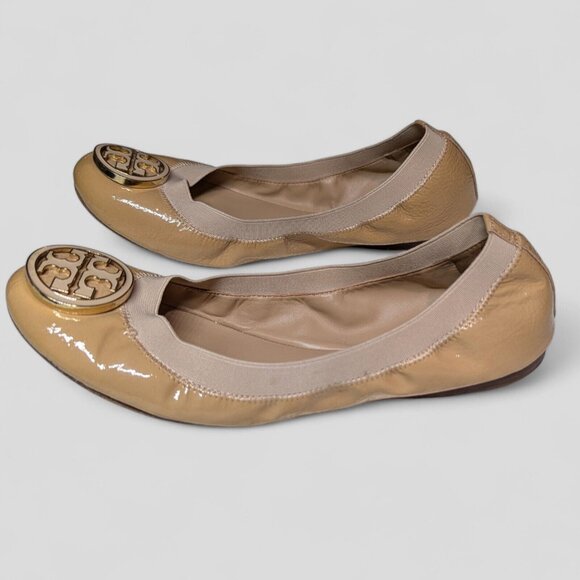 Tory Burch Womens Shoes 8.5 M Caroline Ballet Flats Brown Patent Leather Comfort - Picture 7 of 11